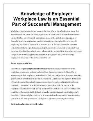 Knowledge of Employer Workplace Law Is an Essential Part of Successful Management