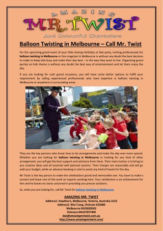 Balloon Twisting in Melbourne – Call Mr. Twist