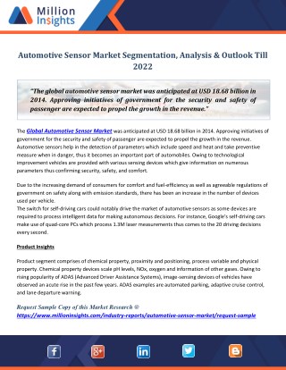 Automotive Sensor Market Segmentation, Analysis & Outlook Till 2022