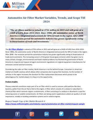 Automotive Air Filter Market Variables, Trends, and Scope Till 2024