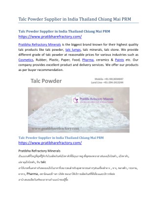 Talc Powder Supplier in India Thailand Chiang Mai PRM