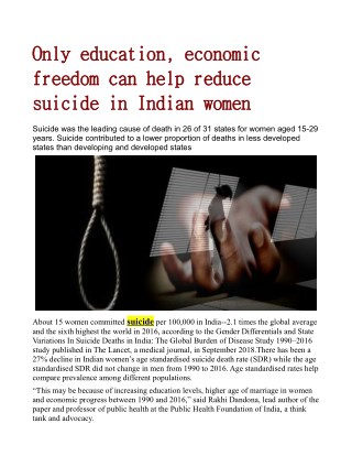 Only education, economic freedom can help reduce suicide in Indian women