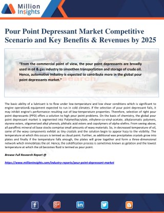 Pour Point Depressant Market Competitive Scenario and Key Benefits & Revenues by 2025