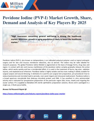 Povidone Iodine (PVP-I) Market Growth, Share, Demand and Analysis of Key Players By 2025