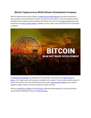 Bitcoin Cryptocurrency MLM Software Development Company