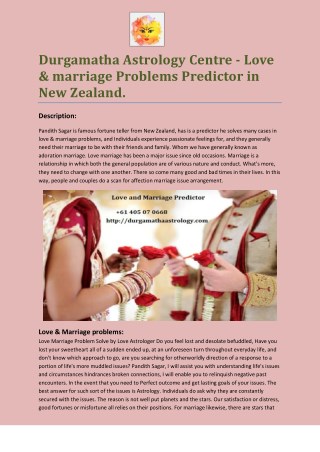 Durgamatha Astrology Centre - Love & marriage Problems Predictor in New Zealand.