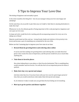 5 Tips to Impress Your Love One