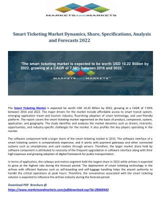 Smart Ticketing Market Dynamics, Share, Specifications, Analysis and Forecasts 2022