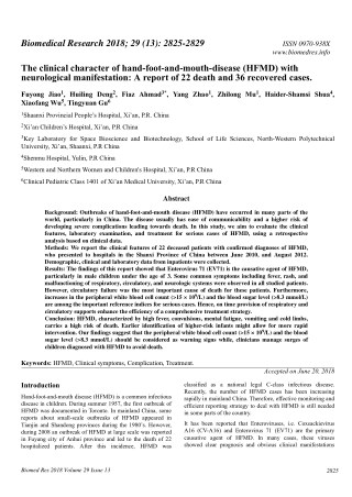 The clinical character of hand-foot-and-mouth-disease (HFMD) with neurological manifestation: A report of 22 death and 3