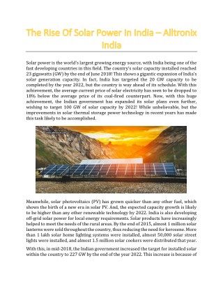 The Rise Of Solar Power In India - Alltronix India