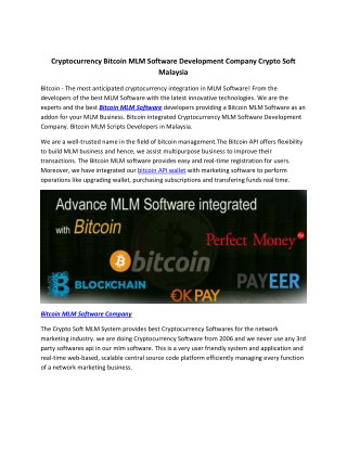 Cryptocurrency Bitcoin MLM Software Development Company Crypto Soft Malaysia