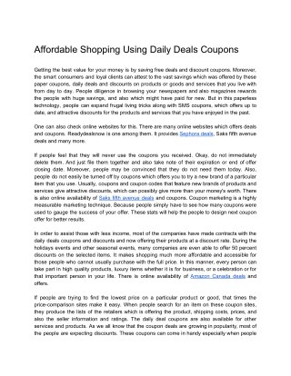 Affordable Shopping Using Daily Deals Coupons