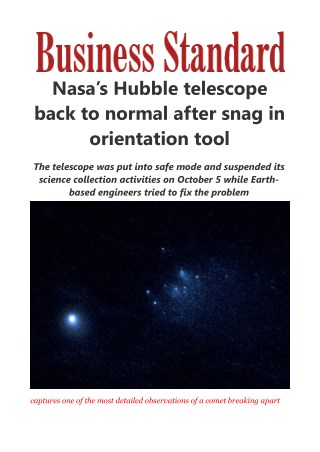 Nasa's Hubble telescope back to normal after snag in orientation tool