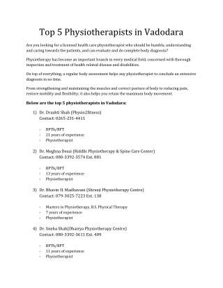Top 5 Physiotherapists in Vadodara