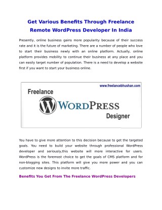 Get Various Benefits Through Freelance Remote WordPress Developer In India