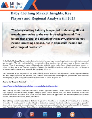 Baby Clothing Market Insights, Key Players and Regional Analysis till 2025