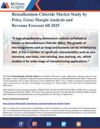 Benzalkonium Chloride Market Study by Price, Gross Margin Analysis and Revenue Forecast till 2025