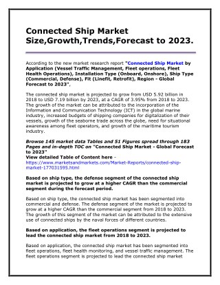 Connected Ship Market Size,Growth,Trends,Forecast to 2023.