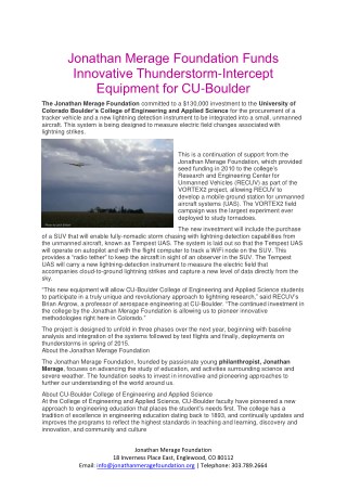 Jonathan Merage Foundation Funds Innovative Thunderstorm-Intercept Equipment for CU-Boulder