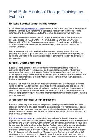 First Rate Electrical Design Training by ExlTech