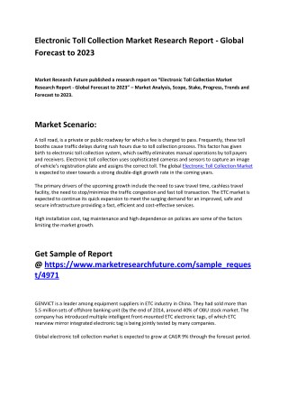 Electronic Toll Collection Market 2018 with Focus on Competitive Landscape and Growth Factors