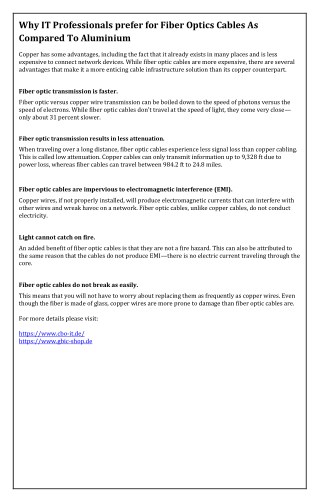 Why IT Professionals prefer for Fiber Optics Cables As Compared To Aluminium
