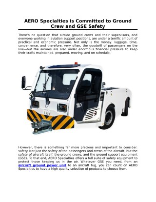 AERO Specialties is Committed to Ground Crew and GSE Safety