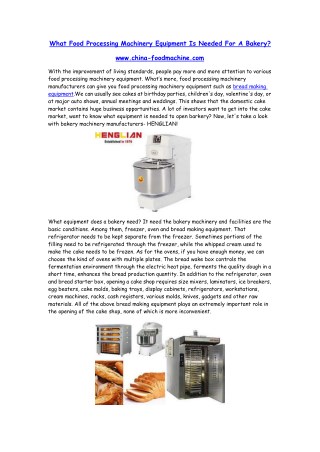 What Food Processing Machinery Equipment Is Needed For A Bakery?