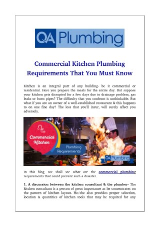 Commercial Kitchen Plumbing Requirements That You Must Know