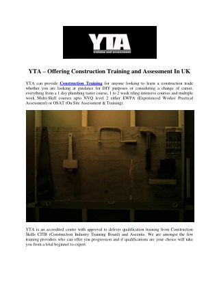 YTA – Offering Construction Training and Assessment In UK