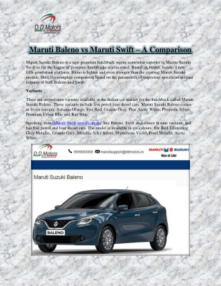 Maruti Baleno vs Maruti Swift – A Comparison