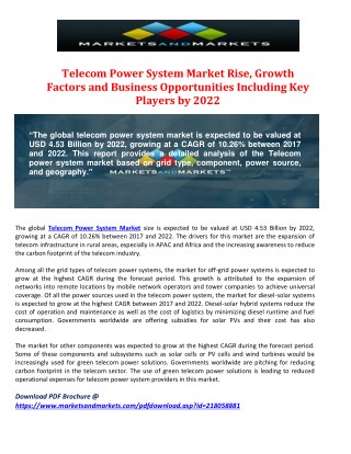 Telecom Power System Market Rise, Growth Factors and Business Opportunities Including Key Players by 2022