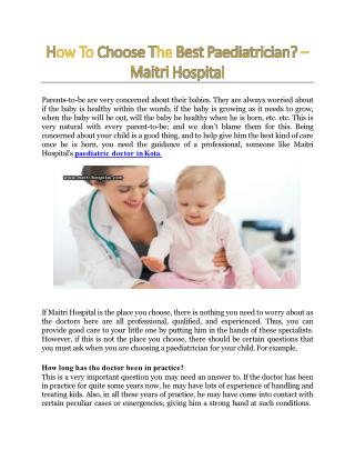 How To Choose The Best Paediatrician? - Maitri Hospital