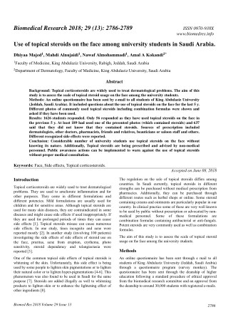 Use of topical steroids on the face among university students in Saudi Arabia