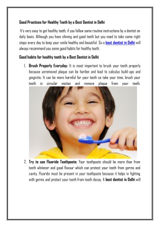 Good Practices for Healthy Teeth by a Best Dentist in Delhi