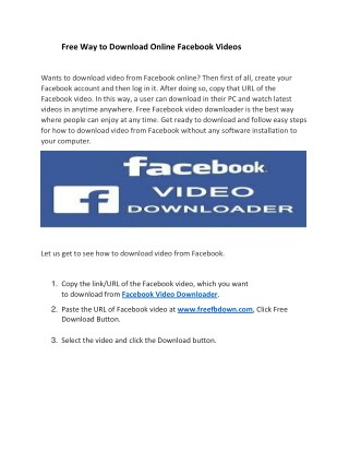 Free Way to Download Online Facebook Videos