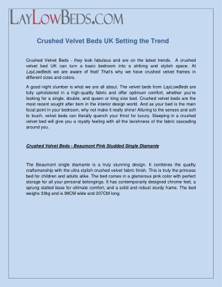 Crushed Velvet Beds UK Setting the Trend