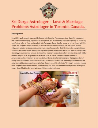 Sri Durga Astrologer – Love & Marriage Problems Astrologer in Toronto