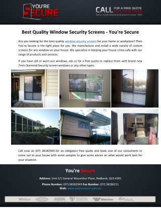 Best Quality Window Security Screens - You're Secure