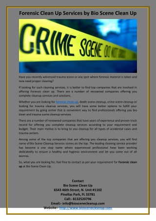 Forensic Clean Up Services by Bio Scene Clean Up