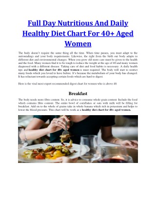 Full Day Nutritious And Daily Healthy Diet Chart For 40 Aged Women