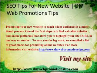SEO Tips For New Website | DM Web Promotions Tips