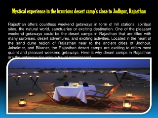Mystical experience in the luxurious desert camp’s close to Jodhpur, Rajasthan