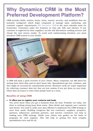 Why Dynamics CRM is the Most Preferred Development Platform?