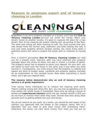 Reasons to employee expert end of tenancy cleaning in London