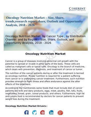Oncology Nutrition Market – Size, Share, trends,research report,share, Outlook and Opportunity Analysis, 2018 - 2026