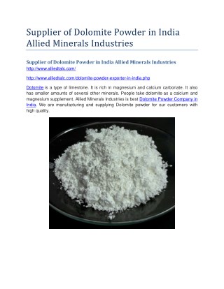 Supplier of Dolomite Powder in India Allied Minerals Industries