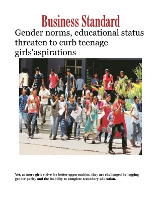 Gender norms, educational status threaten to curb teenage girls'aspirations