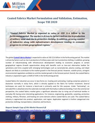 Coated Fabrics Market Formulation and Validation, Estimation, Scope Till 2020