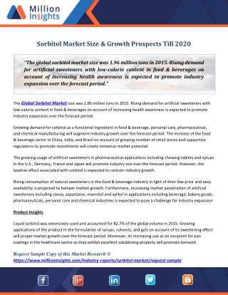 Sorbitol Market Size & Growth Prospects Till 2020